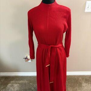Red Calvin Klein Sweater Dress with Self Tie Belt